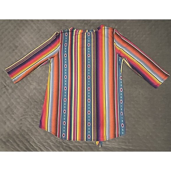 Avery Apparel Co XL Southwest Colorful Striped Womens Shirt 3/4 Length Sleeves - Picture 4 of 9